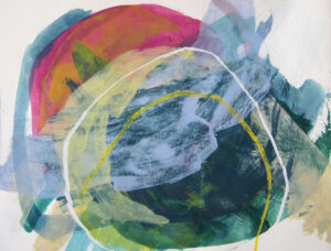 Colorful, abstract mixed media artwork on paper