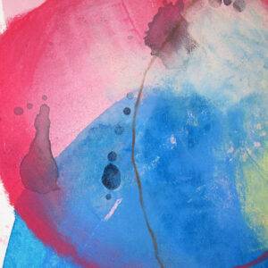 Detail of a colorful, abstract mixed media artwork