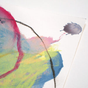 Detail of a colorful, abstract mixed media artwork